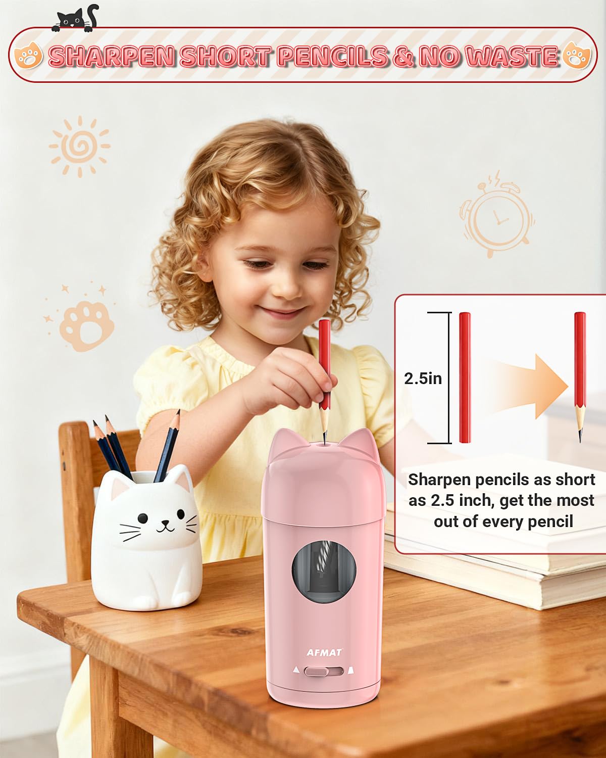 🎀Perfect Gifts for Everyone🎀 AFMAT Fully Automatic Rechargeable Electric Pencil Sharpener for φ7-8mm No.2/Colored Pencils,PSX9PK