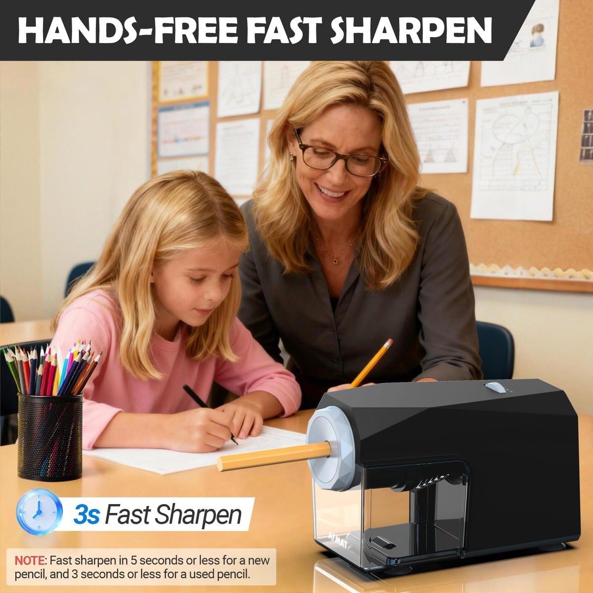 ✅Newest Model With Best Features✅Newly Upgraded Fully Automatic Electric Pencil Sharpener for 6.5-10.5mm No.2/Jumbo/Colored Pencils,3X Longer Cutter Life,PSC4BK