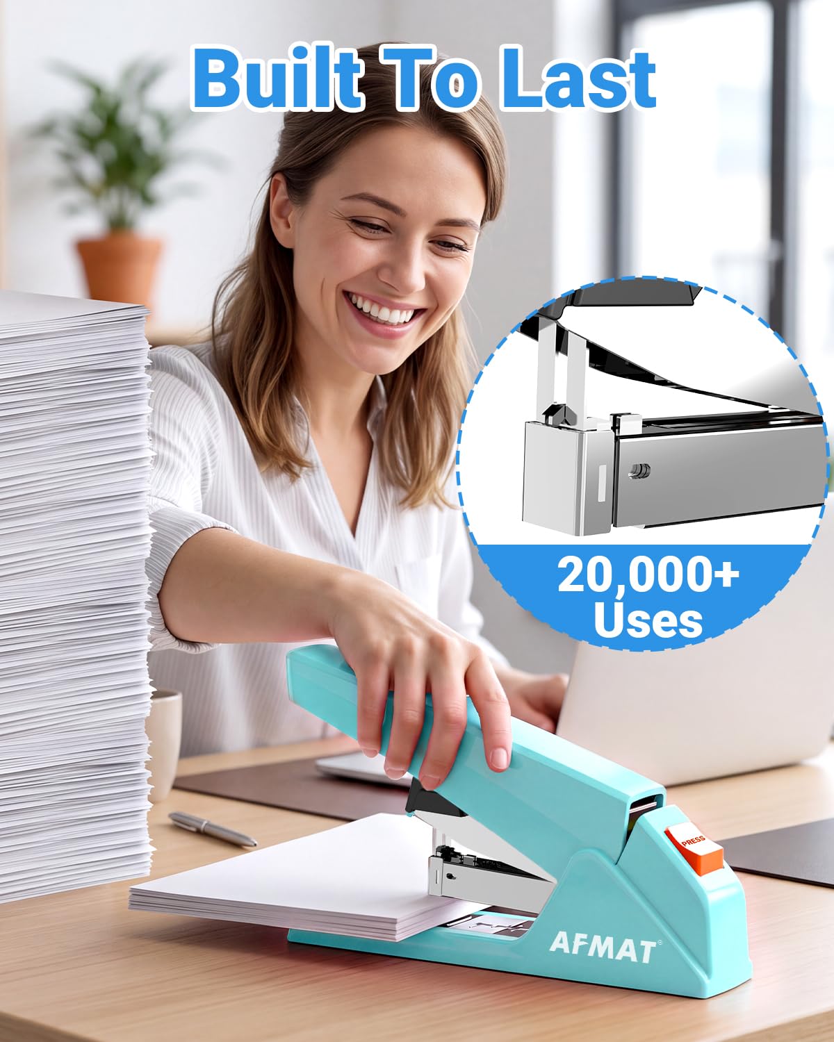 AFMAT ES18 Heavy Duty Stapler, 100-Sheet Effortless Desktop Stapler, ES18BE