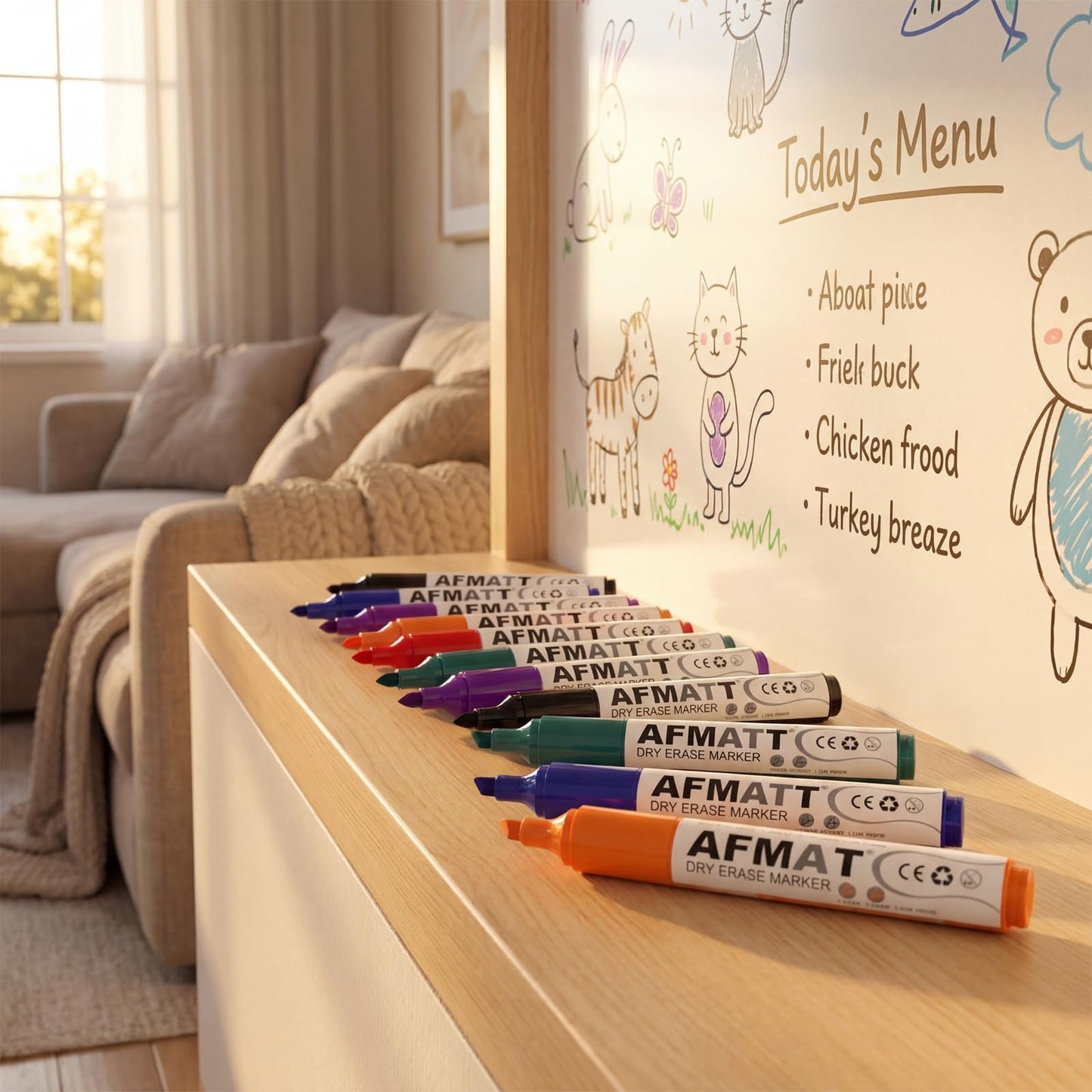 AFMAT Dry Erase Markers, 12-Count Whiteboard Markers, 1,100 Meters Writing Distance, Low Odor White Board Markers for Teacher Office Classroom (6 Bullet Tip + 6 Chisel Tip),DB102