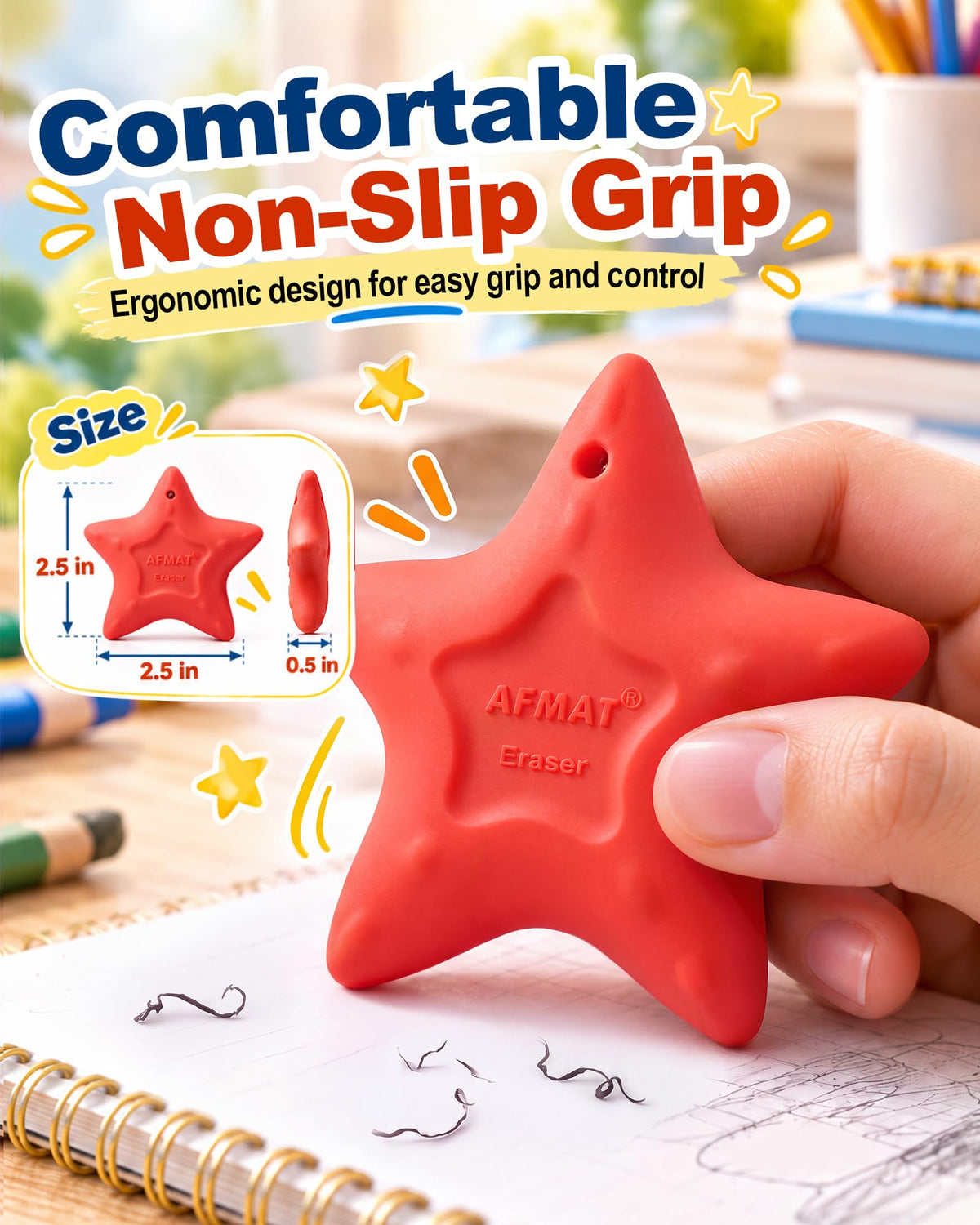 AFMAT PE02 Erasers for Kids, Latex-Free, Self-Clumping Shavings, 5 Pcs