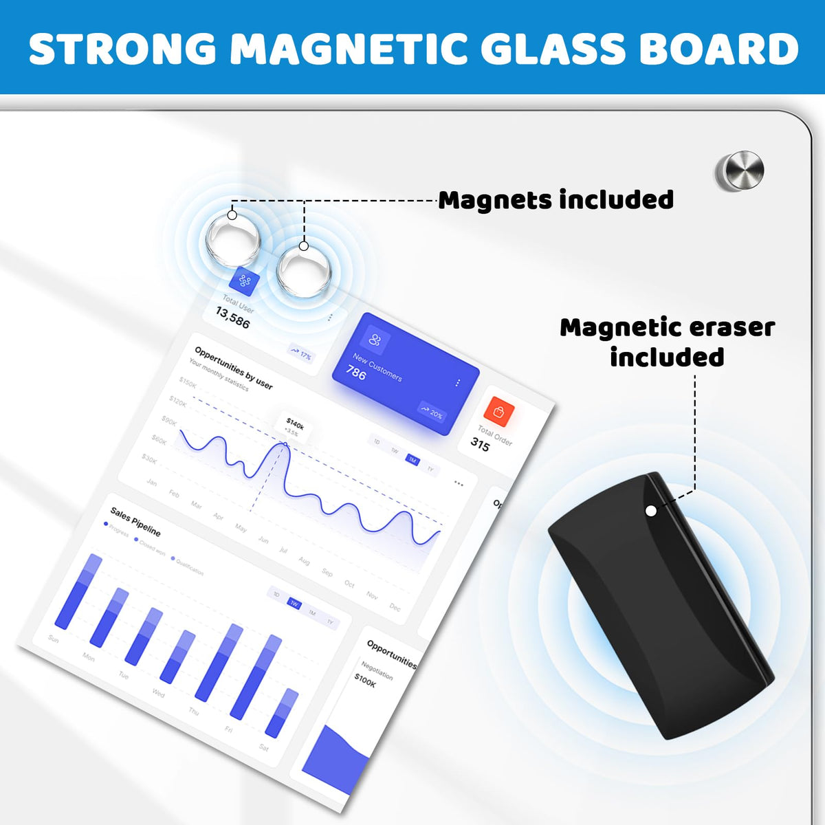 Magnetic Glass Dry Erase Board, 72