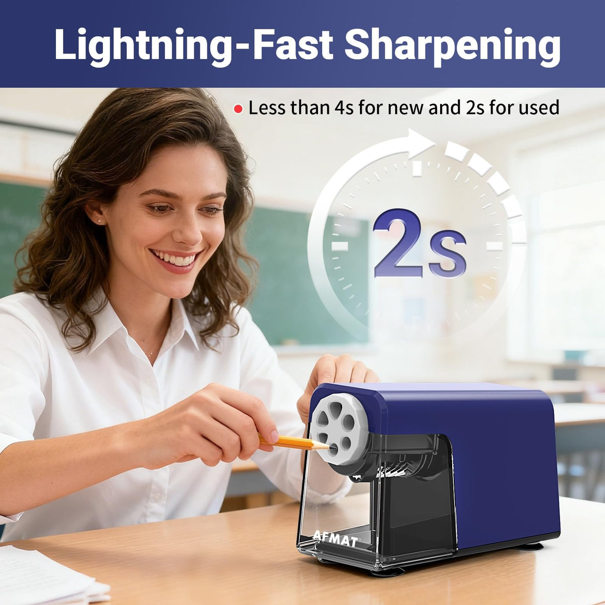 🏫Classroom Must-Haves Every Teacher Needs🏫6-Hole Electric Pencil Sharpener for Classroom, Cordless & Rechargeable & Heavy Duty, for 6-11mm Colored Pencils, 10,000+ Sharpenings,PSD1BL