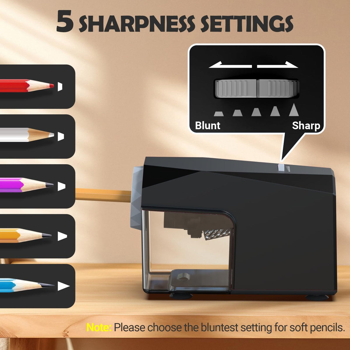 ✅Newest Model With Best Features✅Newly Upgraded Fully Automatic Electric Pencil Sharpener for 6.5-10.5mm No.2/Jumbo/Colored Pencils,3X Longer Cutter Life,PSC4BK