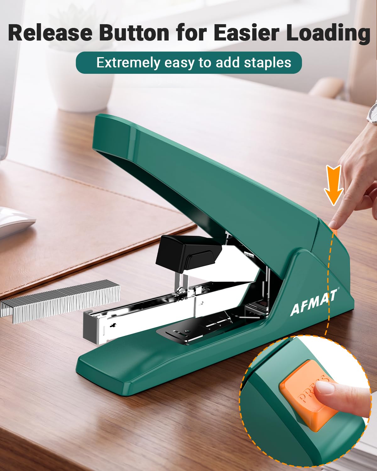 AFMAT ES18 Heavy Duty Stapler-100 Sheet, 50% Less Effort, 20,000+ Uses, ES18GN