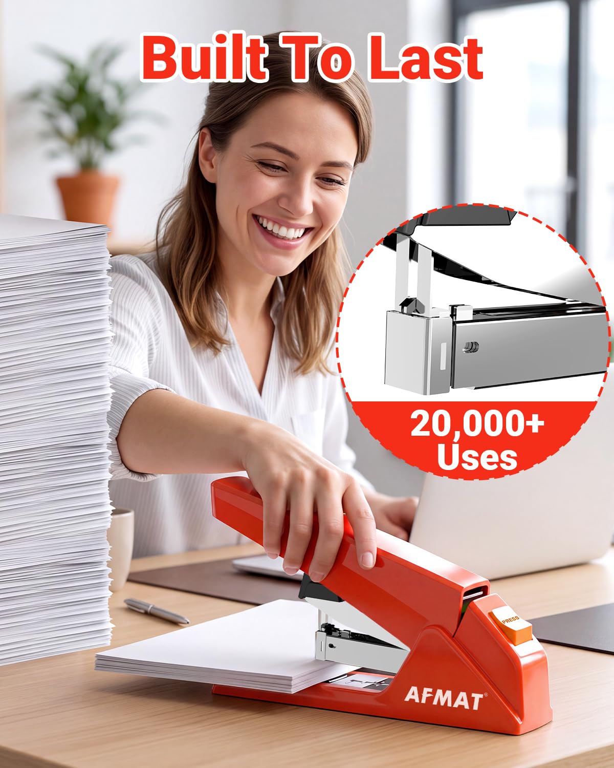 AFMAT ES18 Heavy Duty Stapler, 100-Sheet Effortless Desktop Stapler, ES18RD