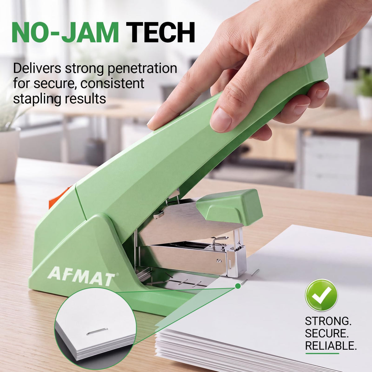 AFMAT ES18 Heavy Duty Stapler, 100-Sheet Effortless Desktop Stapler, ES18GE