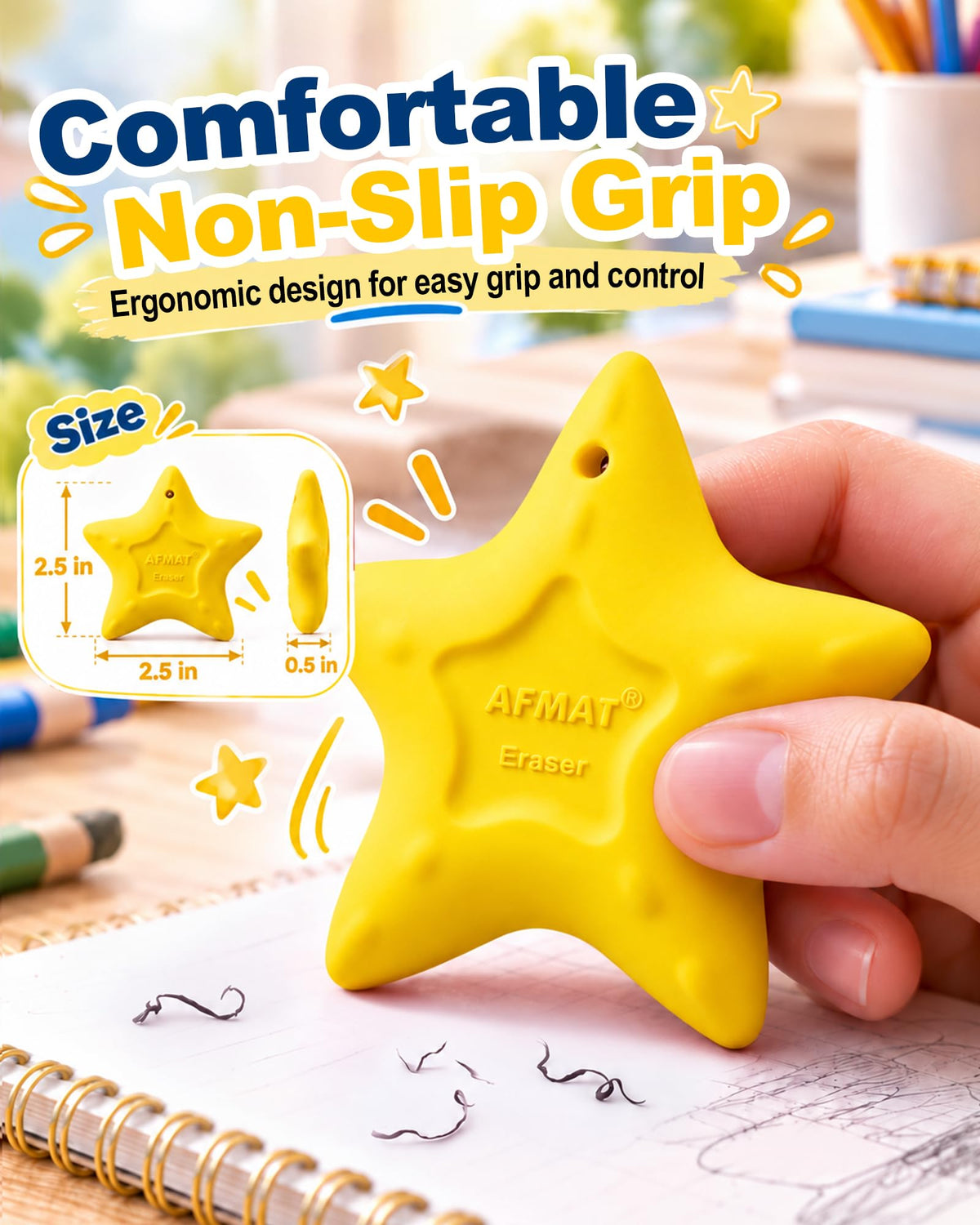 AFMAT PE04 Erasers for Kids, Latex-Free, Self-Clumping Shavings, 5 Pcs