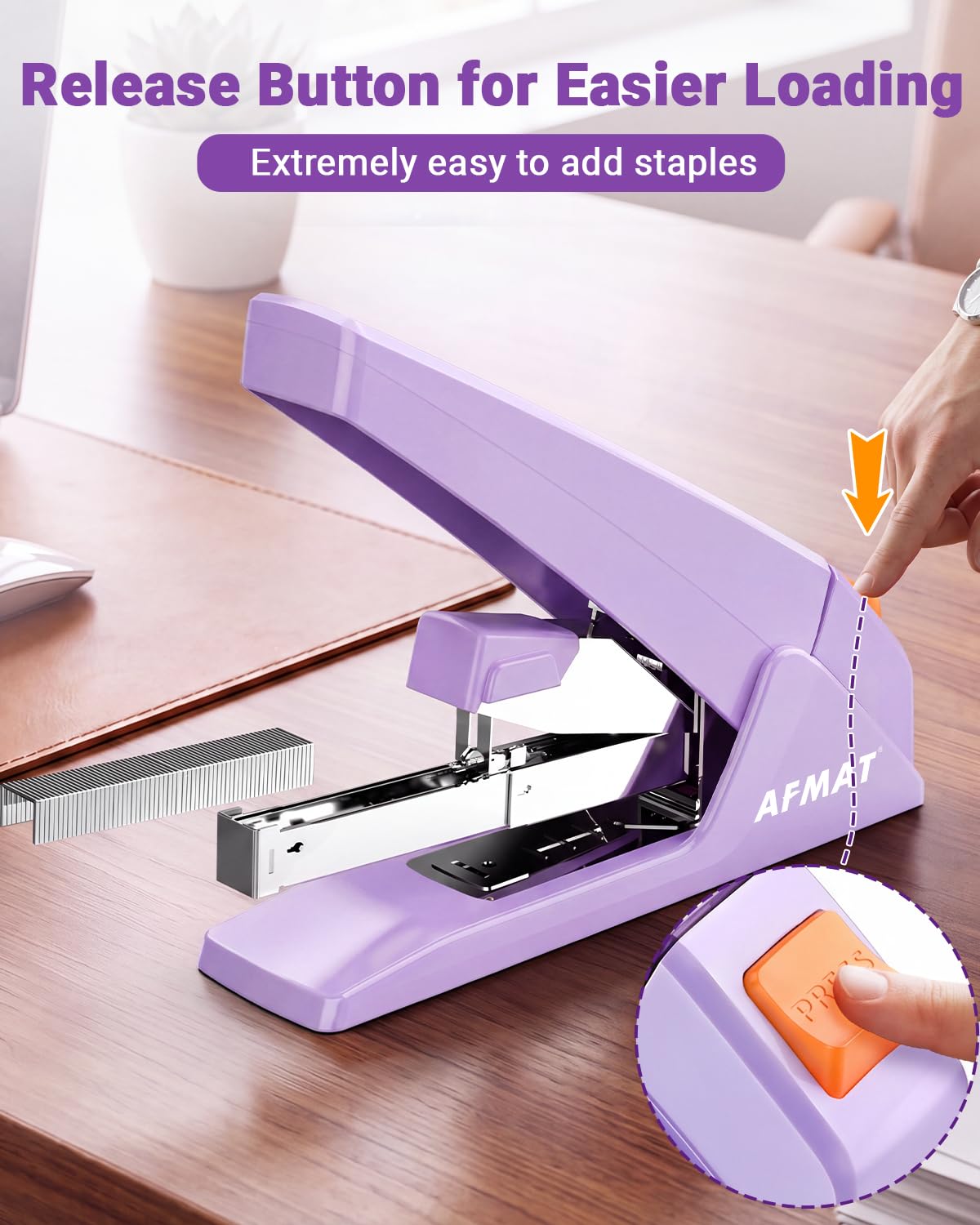AFMAT ES18 Heavy Duty Stapler, 100-Sheet Effortless Desktop Stapler, ES18PR