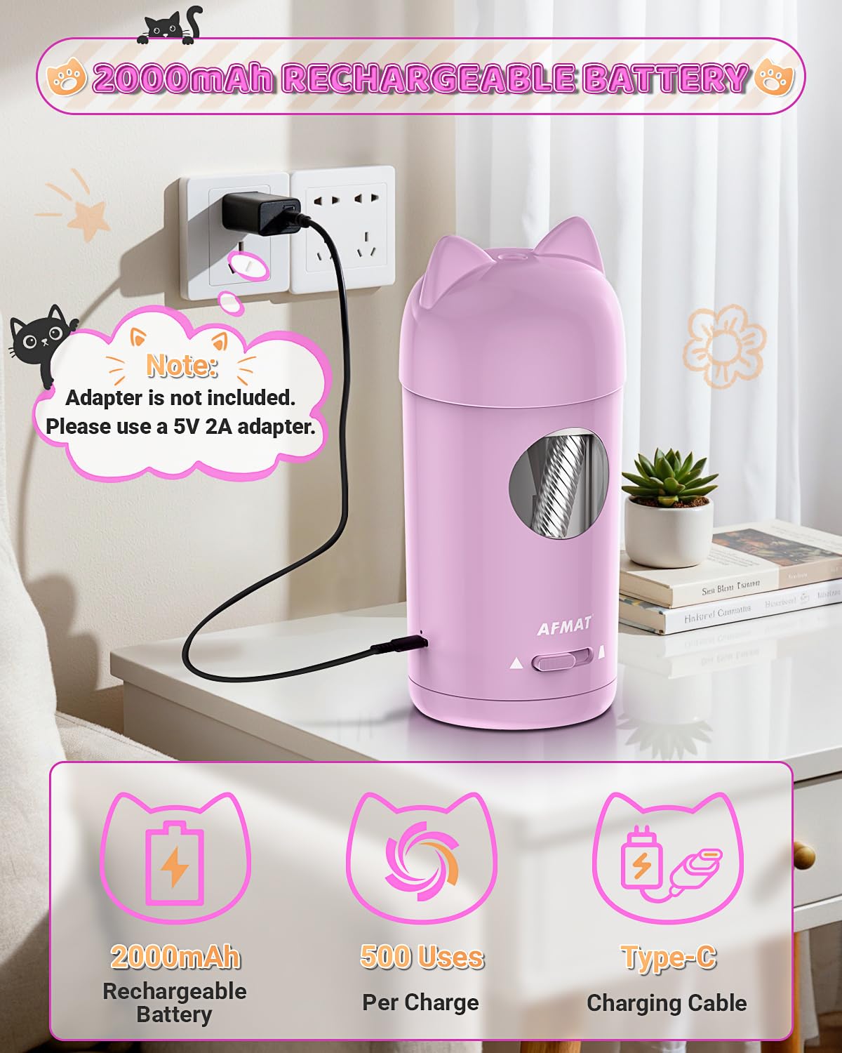 🎀Perfect Gifts for Everyone🎀 AFMAT Fully Automatic Rechargeable Electric Pencil Sharpener for φ7-8mm No.2/Colored Pencils,PSX9PR