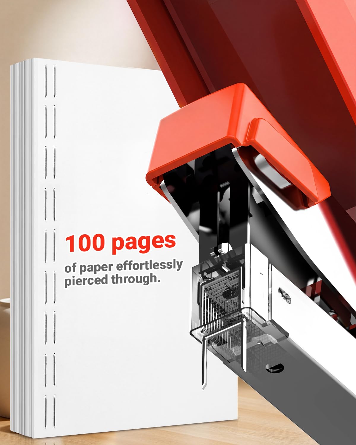 AFMAT ES18 Heavy Duty Stapler, 100-Sheet Effortless Desktop Stapler, ES18RD