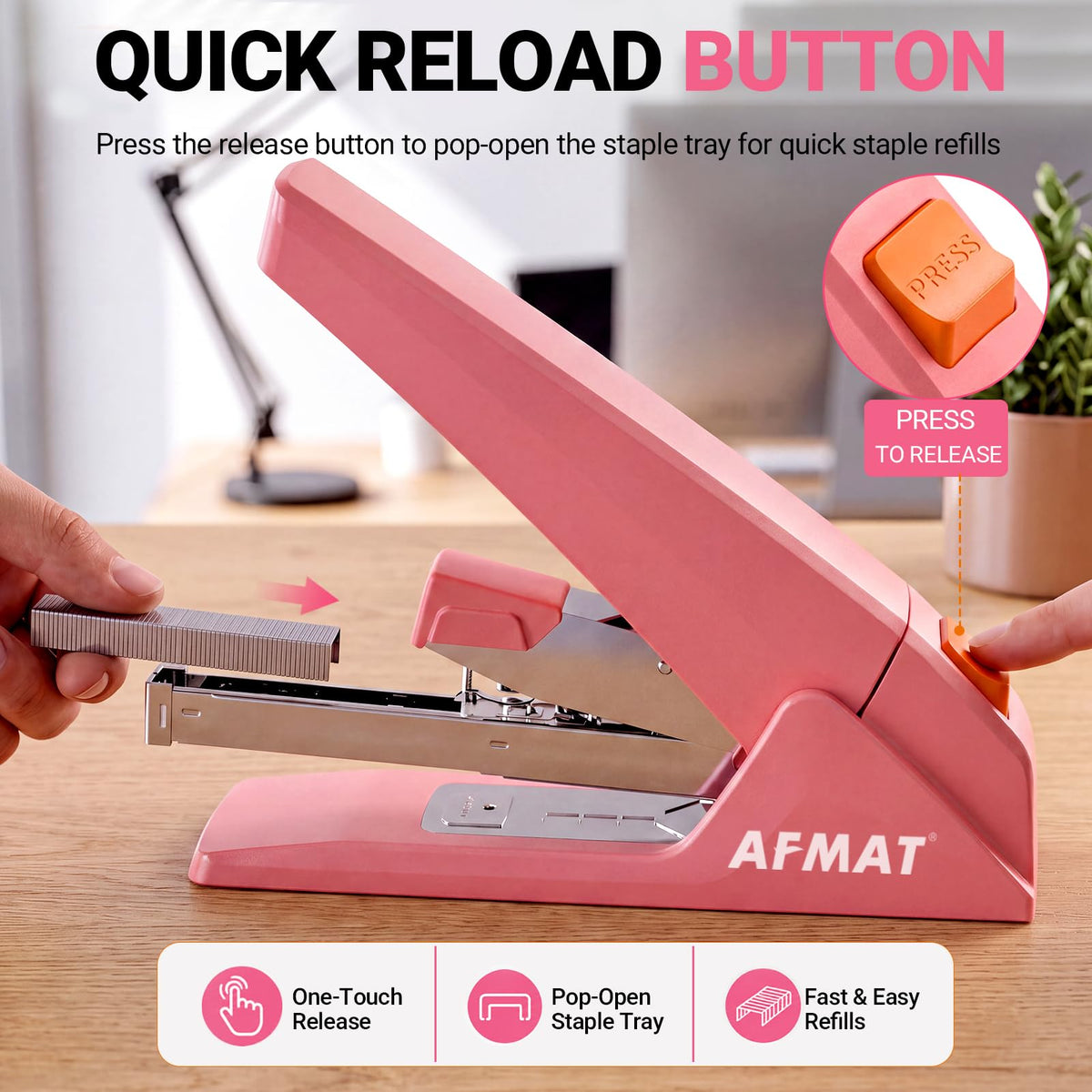 AFMAT ES18 Heavy Duty Stapler, 100-Sheet Effortless Desktop Stapler, ES18PK