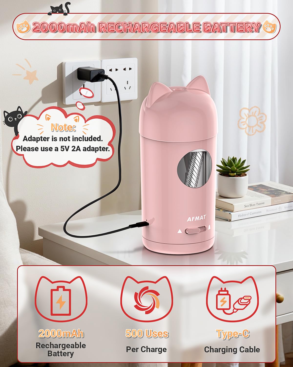 🎀Perfect Gifts for Everyone🎀 AFMAT Fully Automatic Rechargeable Electric Pencil Sharpener for φ7-8mm No.2/Colored Pencils,PSX9PK