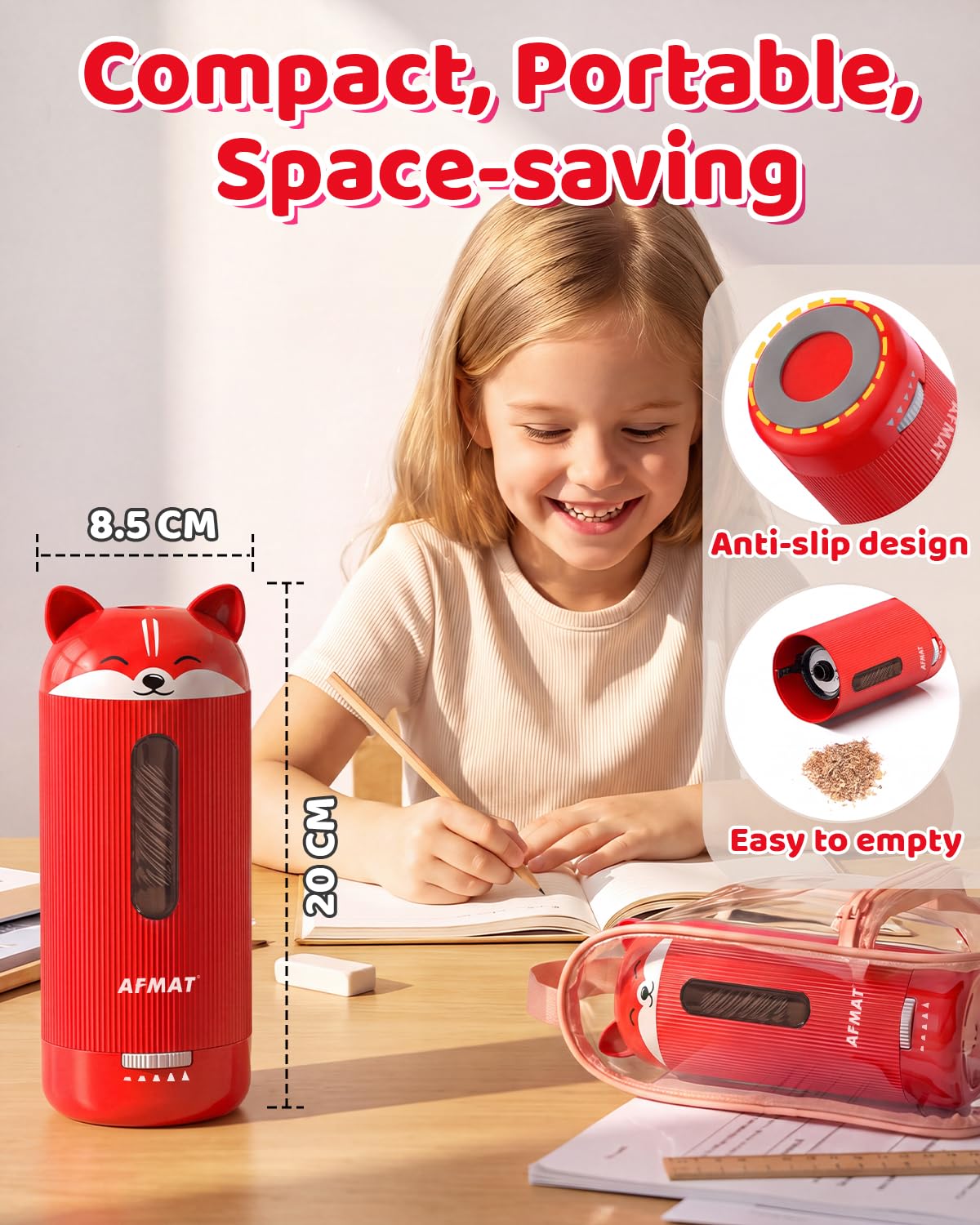 ✅Newest Model Best Features✅ AFMAT PSJ3 Electric Pencil Sharpener, Fully Automatic, for 6.5-12mm Pencils, PSJ3RD