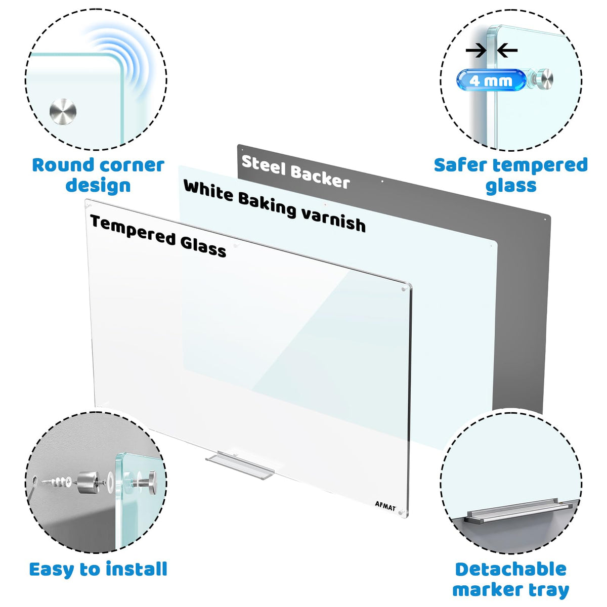 AFMAT Magnetic Glass Dry Erase Board, 72