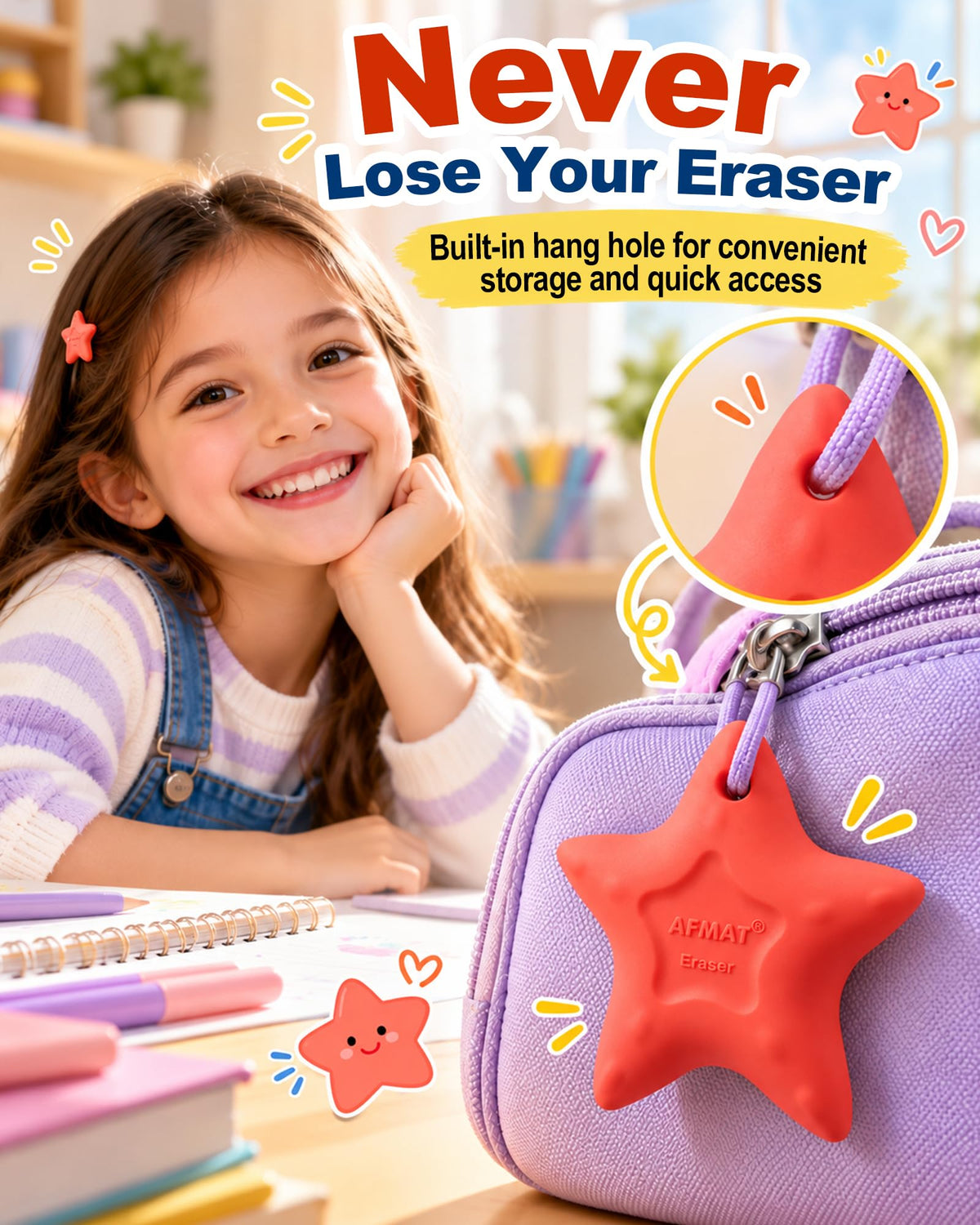 AFMAT PE02 Erasers for Kids, Latex-Free, Self-Clumping Shavings, 5 Pcs