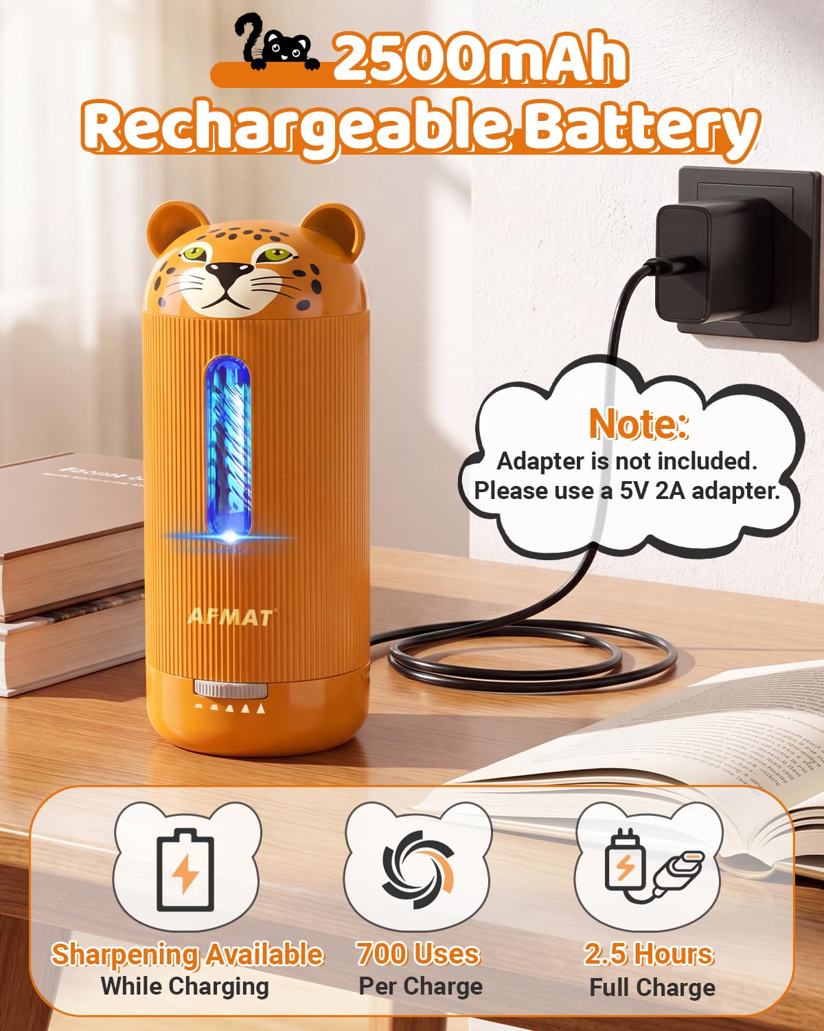 💥Limited Edition!🦁Cutest Animal Collection Is Here🦁✅Newest Model With Best Features✅AFMAT Electric Pencil Sharpener, Fully Automatic, for 6.5-12mm Pencils Rechargeable & Cordless,PSY1BN