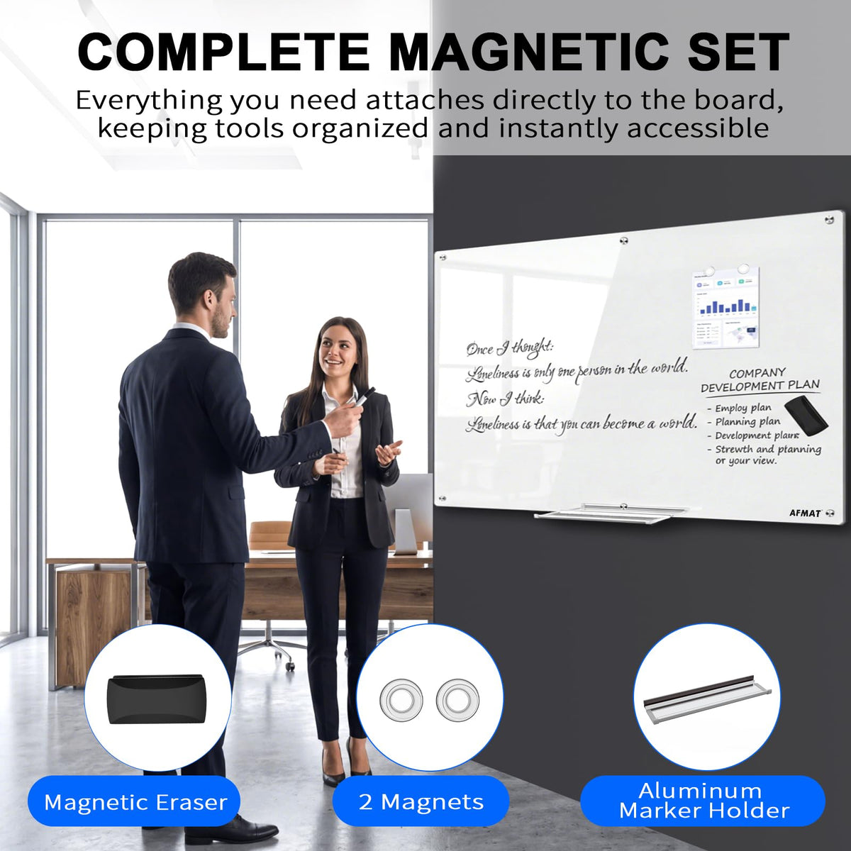 AFMAT Magnetic Glass Whiteboard 96