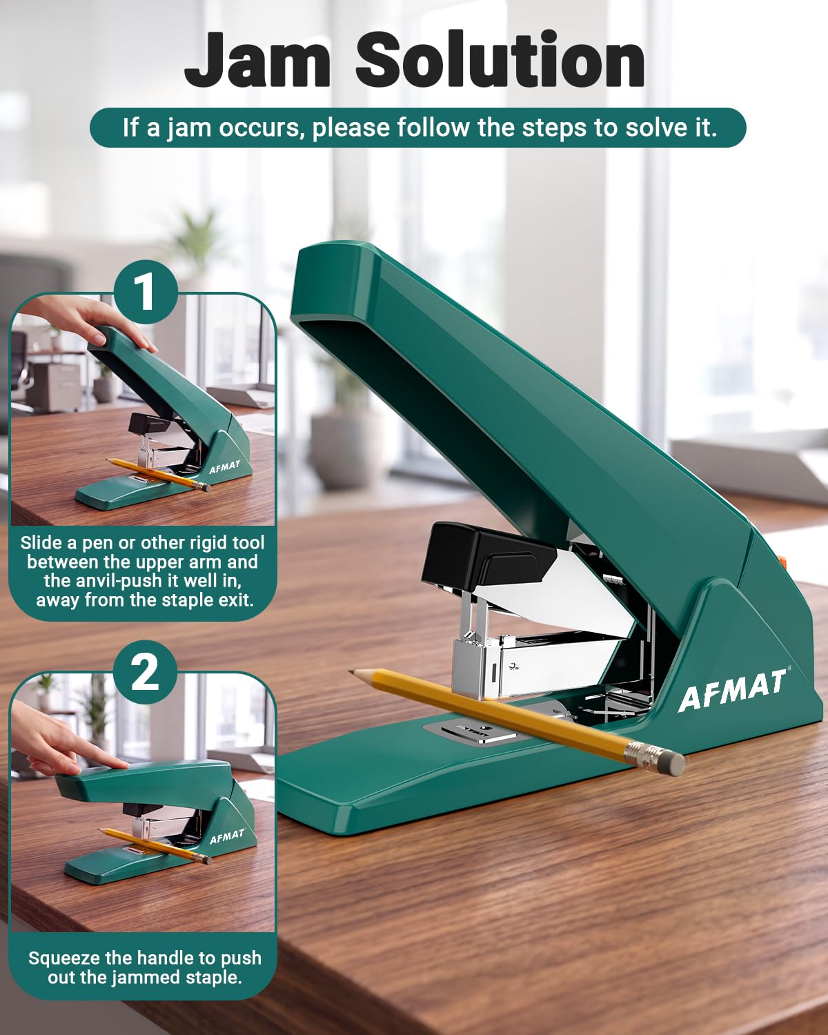 AFMAT ES18 Heavy Duty Stapler-100 Sheet, 50% Less Effort, 20,000+ Uses, ES18GN
