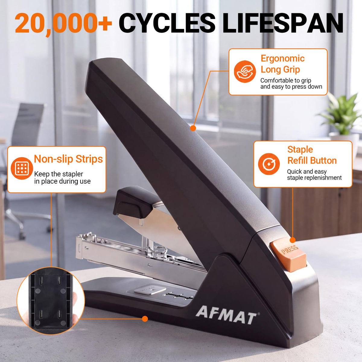 AFMAT ES18 Heavy Duty Stapler, 100-Sheet Effortless Stapler for Desk