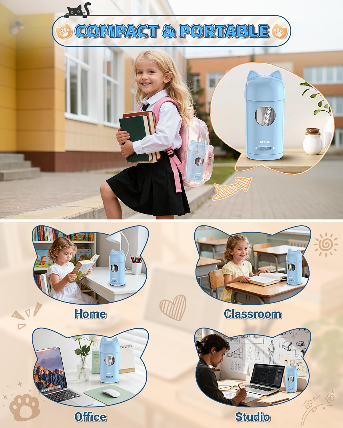 Fully Automatic Rechargeable Electric Pencil Sharpener for φ7-8mm No.2/Colored Pencils,PSX9BL