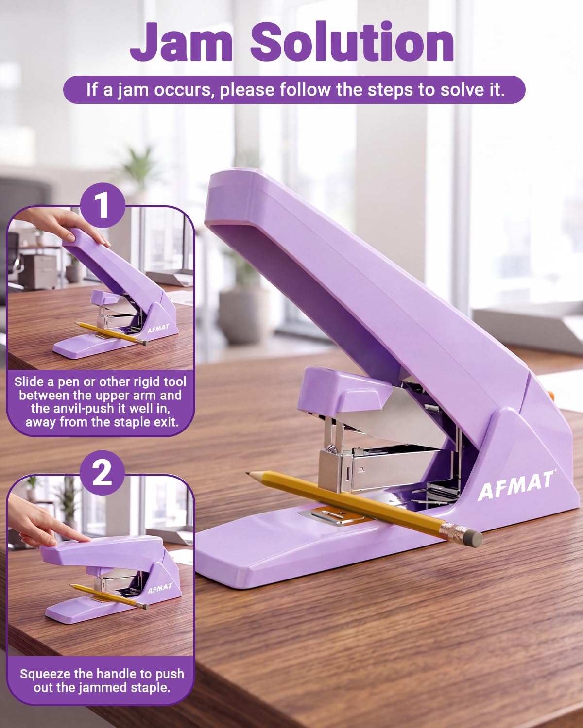 AFMAT ES18 Heavy Duty Stapler, 100-Sheet Effortless Desktop Stapler, ES18PR