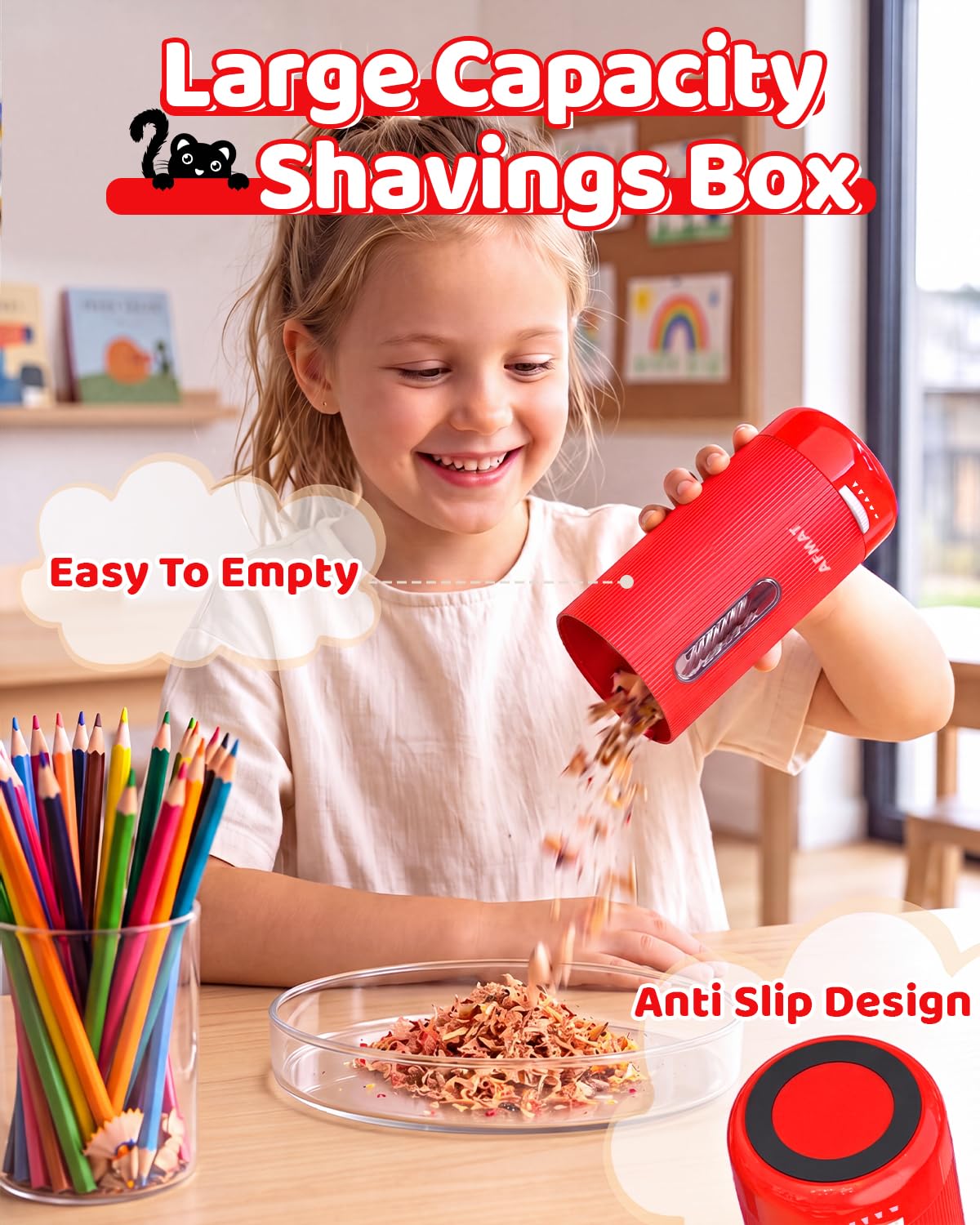 AFMAT Electric Pencil Sharpener, Fully Automatic, for 6.5-12mm Pencils Rechargeable & Cordless, Auto in & Out, 5 Nibs, 7K+ Uses, Replaceable Blade, Cute Sharpener for Classroom/Home/Office