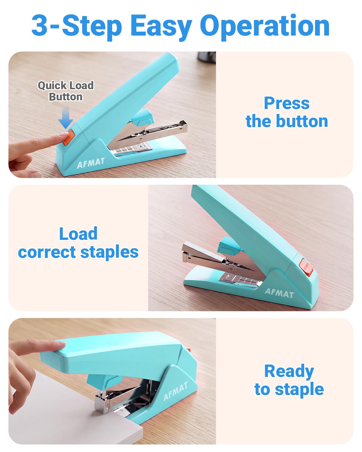 AFMAT ES18 Heavy Duty Stapler, 100-Sheet Effortless Desktop Stapler, ES18BE
