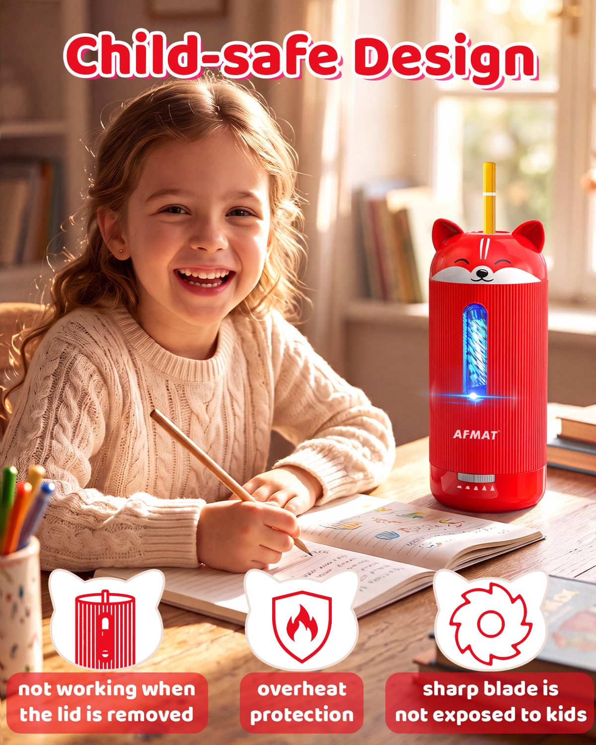 ✅Newest Model Best Features✅ AFMAT PSJ3 Electric Pencil Sharpener, Fully Automatic, for 6.5-12mm Pencils, PSJ3RD