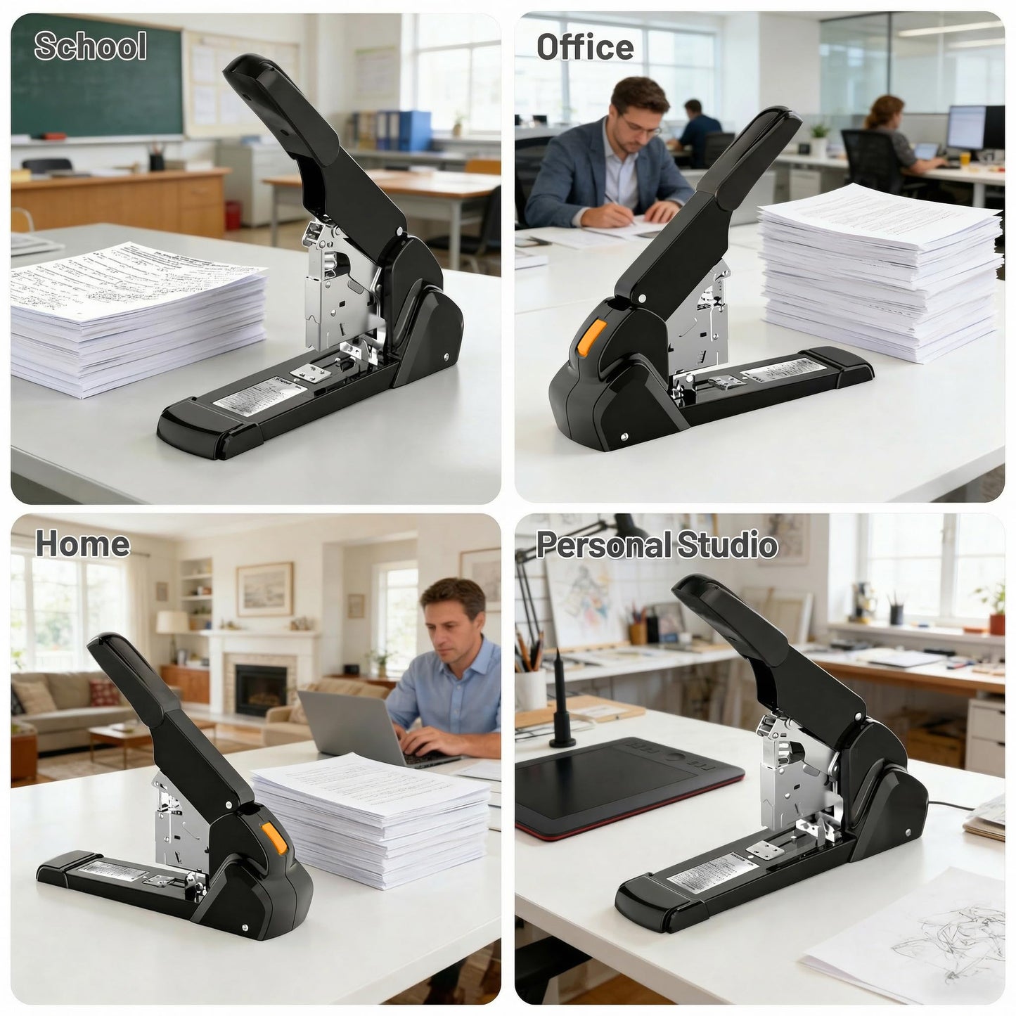 AFMAT Heavy Duty Stapler, 210 Sheet Staplers for Desk with 7000 Staples, Jam-Free, 50000+ Uses, 60% Reduced Effort, Easy Reload, Adjustable Paper Guide, Large Metal Manual Office Staplers, ES15BK