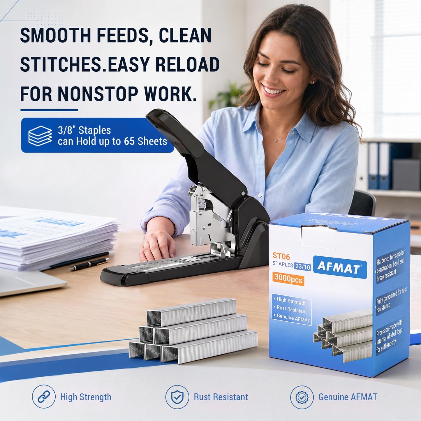 AFMAT Heavy Duty Staples 23/10, High Carbon Steel, Rust-Proof & Jam-Free, 3/8" Staples for Heavy Duty Stapler, 3000 Pcs, Ideal for Office Supplies, School Supplies, and Home Use