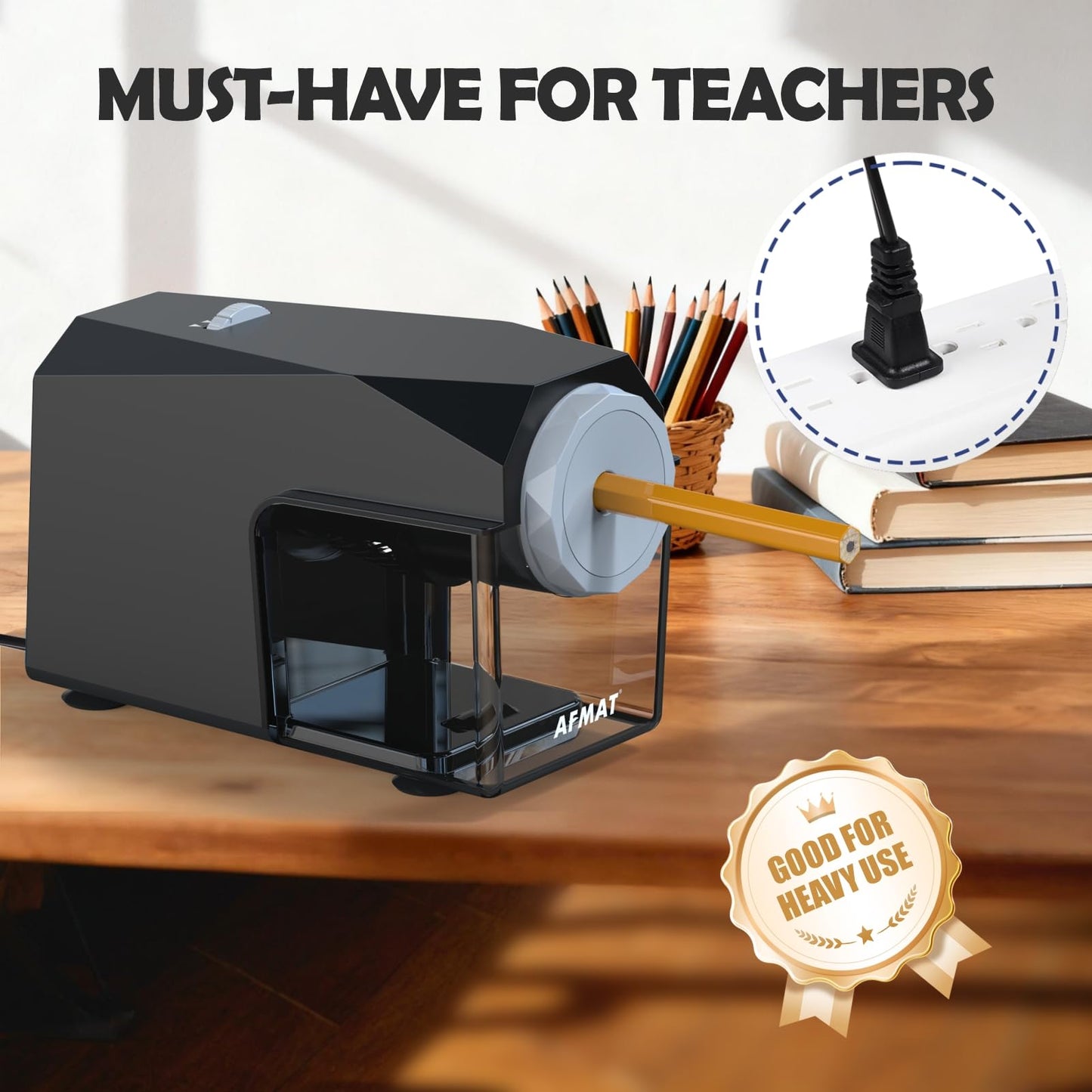 ✅Newest Model With Best Features✅Newly Upgraded Fully Automatic Electric Pencil Sharpener for 6.5-10.5mm No.2/Jumbo/Colored Pencils,3X Longer Cutter Life,PSC4BK