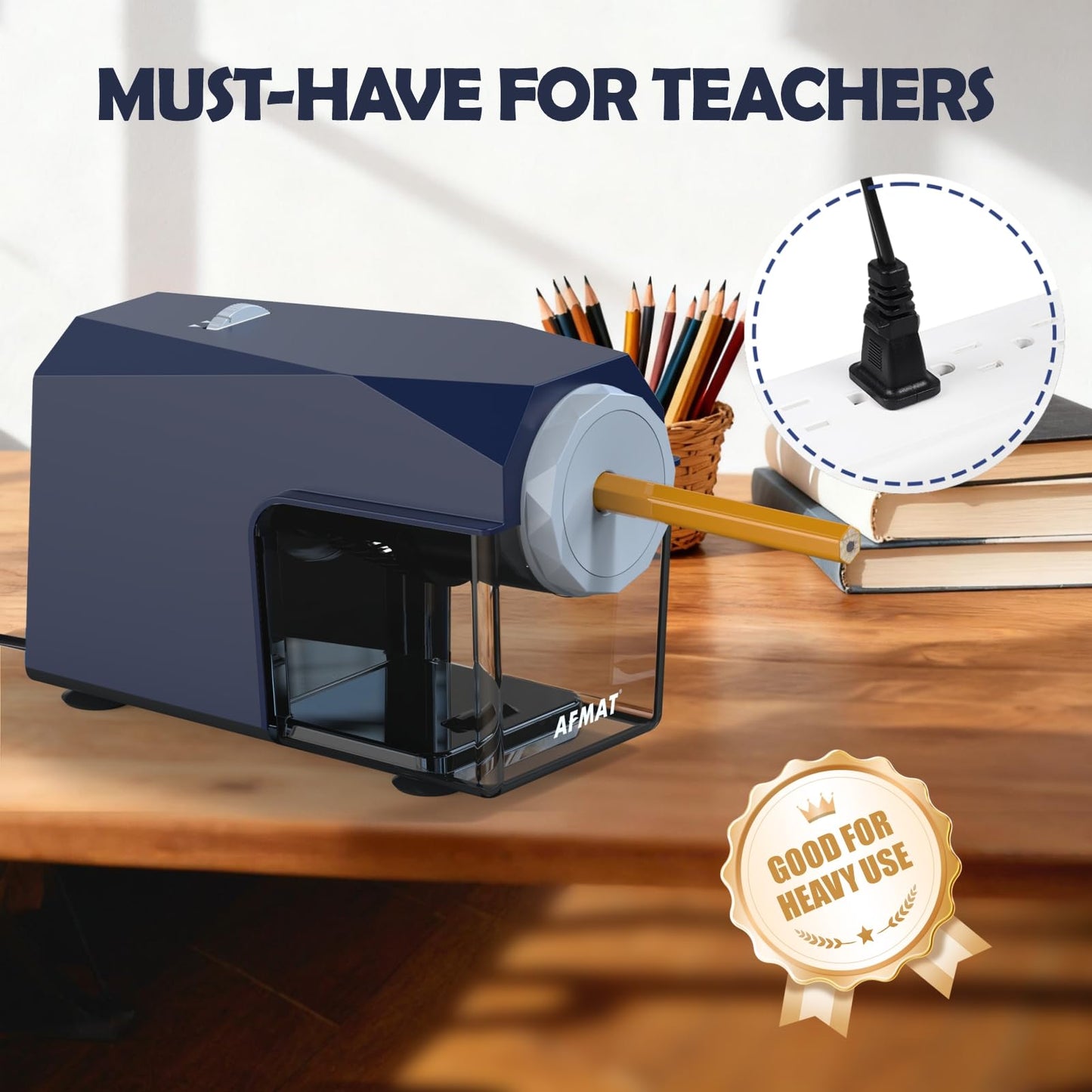 ✅Newest Model With Best Features✅Newly Upgraded Fully Automatic Electric Pencil Sharpener for 6.5-10.5mm No.2/Jumbo/Colored Pencils,3X Longer Cutter Life,PSC4BL