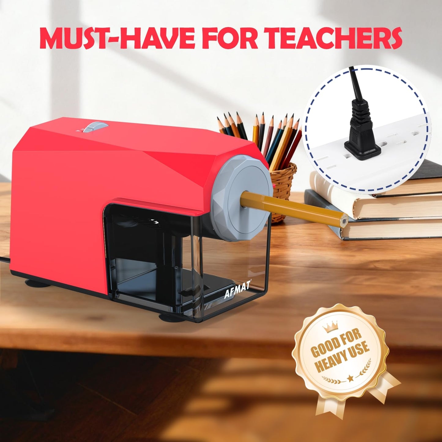 Newly Upgraded Fully Automatic Electric Pencil Sharpener for 6.5-10.5mm No.2/Jumbo/Colored Pencils,3X Longer Cutter Life,PSC4RD