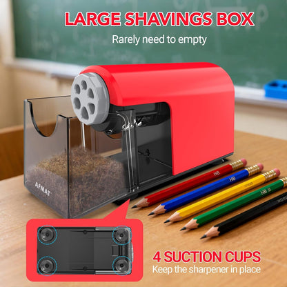 AFMAT PSD2 Rechargeable Super Durable 6-Hole Electric Pencil Sharpener Heavy Duty for 6-11mm Pencils, Upgraded Durable Blades 10,000+ Sharpenings,Auto Stop Super Fast,PSD2RD