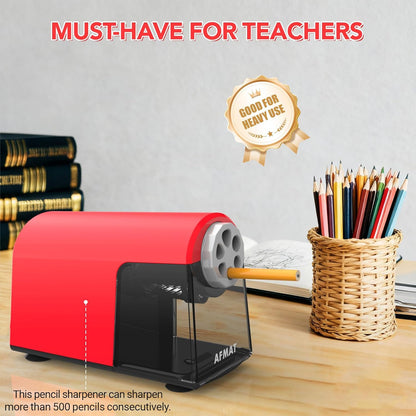 AFMAT PSD2 Rechargeable Super Durable 6-Hole Electric Pencil Sharpener Heavy Duty for 6-11mm Pencils, Upgraded Durable Blades 10,000+ Sharpenings,Auto Stop Super Fast,PSD2RD