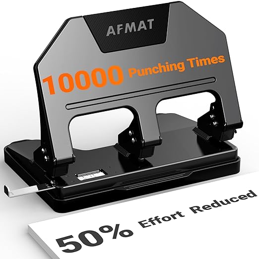 AFMAT HPX3 3 Hole Punch Heavy Duty, 40-Sheet 3 Hole Puncher for Binder, Metal Three Hole Punch w/ 10000+ Punching Times,Blue