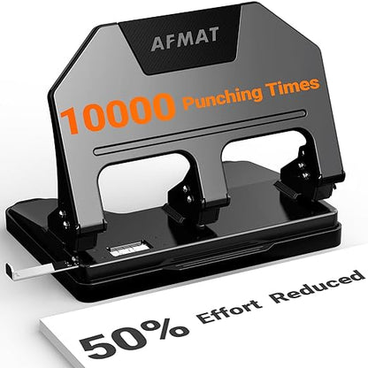 AFMAT HPX3 3 Hole Punch Heavy Duty, 40-Sheet 3 Hole Puncher for Binder, Metal Three Hole Punch w/ 10000+ Punching Times,Blue