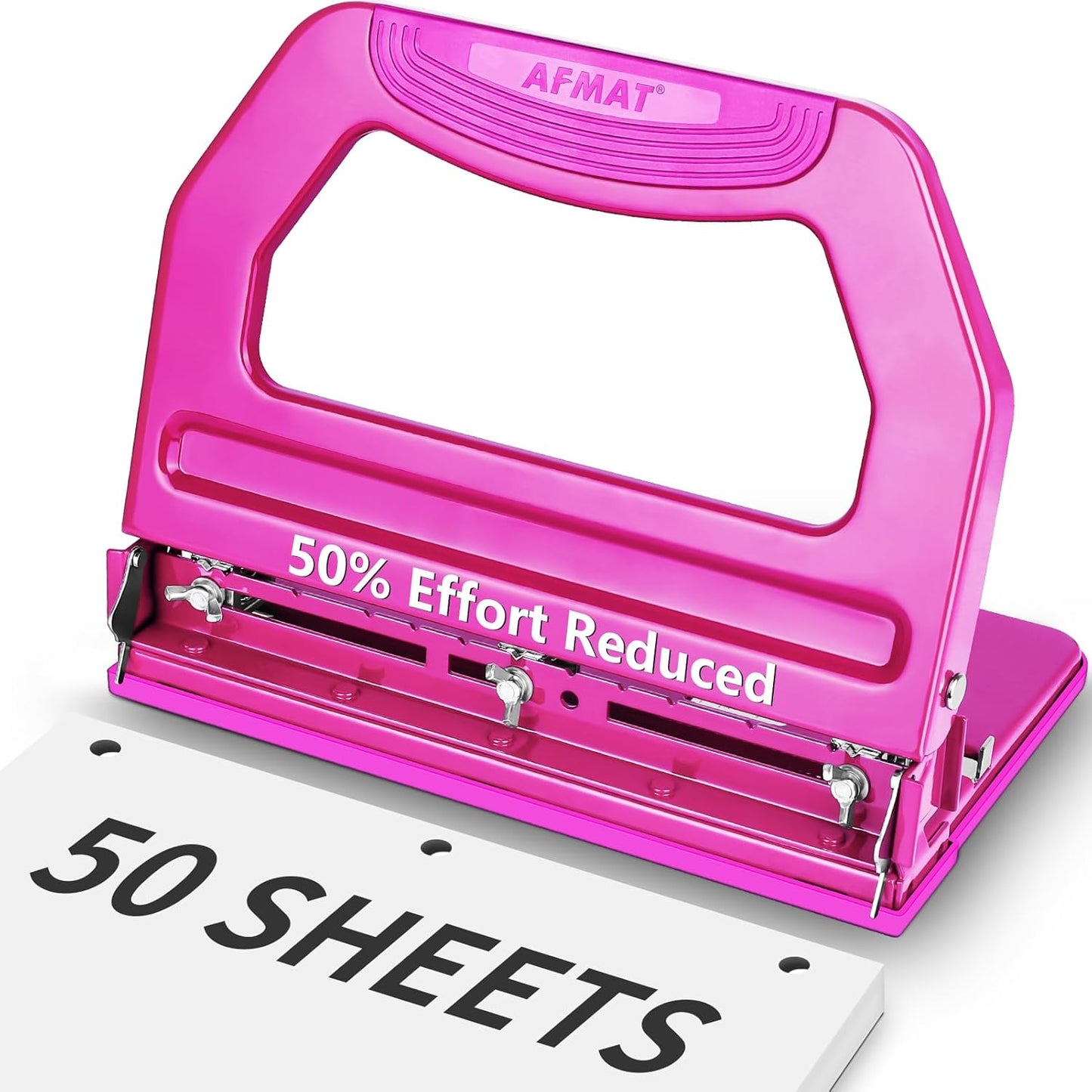 AFMAT HP18 Heavy Duty 3 Hole Punch, 50-Sheet, 50% Reduced Effort, Adjustable Two & Three Hole Punch,Black
