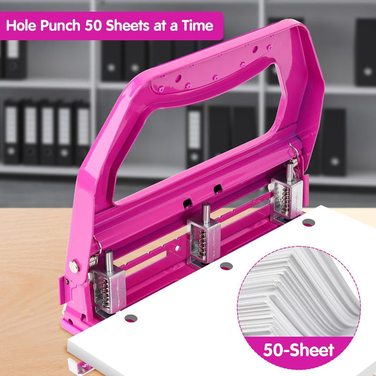 AFMAT HP18 Heavy Duty 3 Hole Punch, 50-Sheet, 50% Reduced Effort, Adjustable Two & Three Hole Punch,Purple