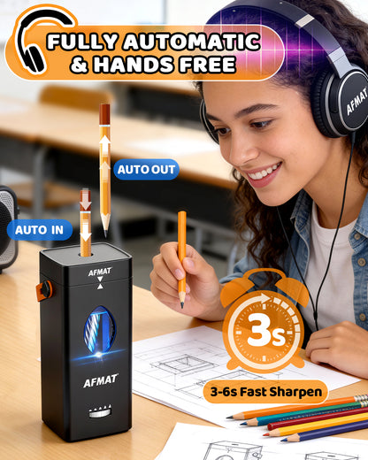 Newly Upgraded Fully Automatic Rechargeable Electric Pencil Sharpener for 6-12mm No.2/Jumbo Pencils, 3X Longer Cutter Life, PSC7BK