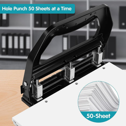 Available in the UK:AFMAT HP18 Heavy Duty 3 Hole Punch 50-Sheet, 50% Reduced Effort, Adjustable 3/2 Metal Office Hole Paper Puncher w/Large Chip Tray, Metal Paper Guide,Black