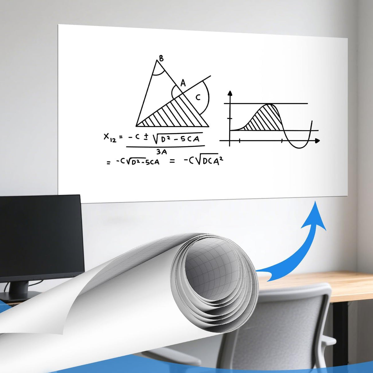 Erhältlich in Großbritannien: AFMAT Whiteboard-Papier für Wände, 183 x 122 cm (72 x 48 Zoll), selbstklebende Whiteboard-Aufkleberrolle zum Trockenlöschen mit 6 Markern für Büro, Klasse und Zuhause, kein Geisterbild nach 60 Tagen (gerastert), Modell: D02 