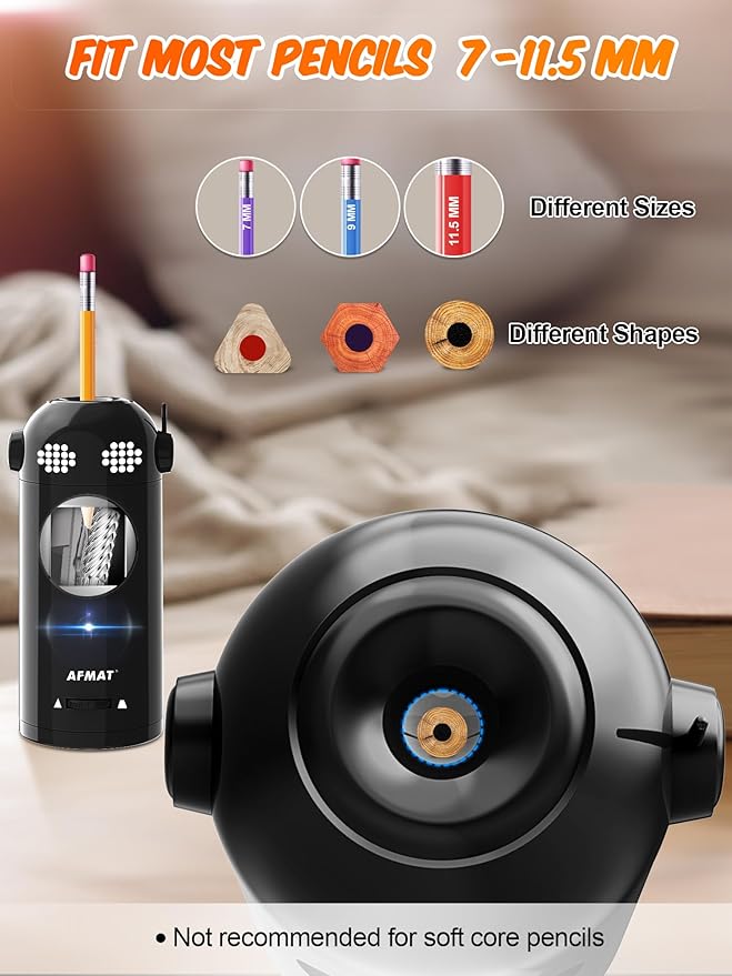 AFMAT PSX5EW Robot Fully Automatic Electric Pencil Sharpener for 7-11.5mm Pencils,PSX5GNEW