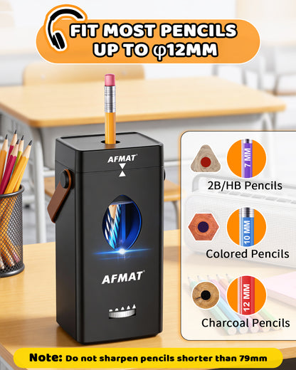 Newly Upgraded Fully Automatic Rechargeable Electric Pencil Sharpener for 6-12mm No.2/Jumbo Pencils, 3X Longer Cutter Life, PSC7BK