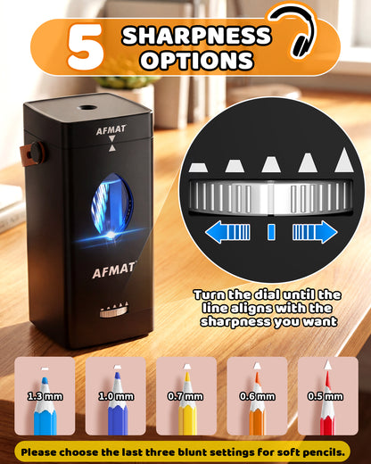 Newly Upgraded Fully Automatic Rechargeable Electric Pencil Sharpener for 6-12mm No.2/Jumbo Pencils, 3X Longer Cutter Life, PSC7BK