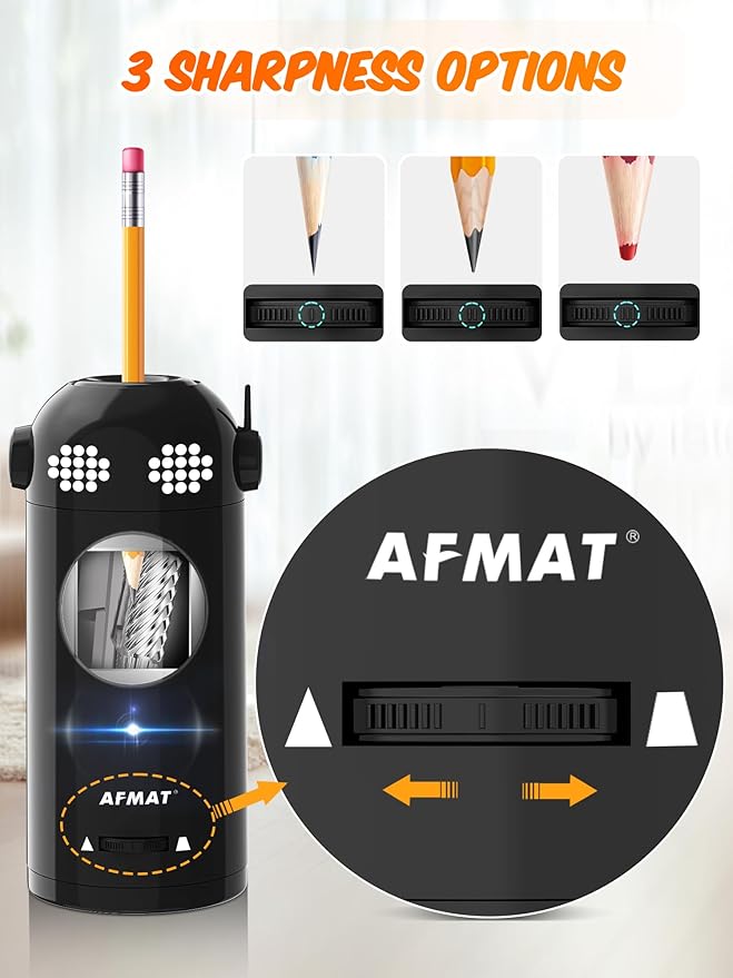 AFMAT PSX5EW Robot Fully Automatic Electric Pencil Sharpener for 7-11.5mm Pencils,PSX5GNEW