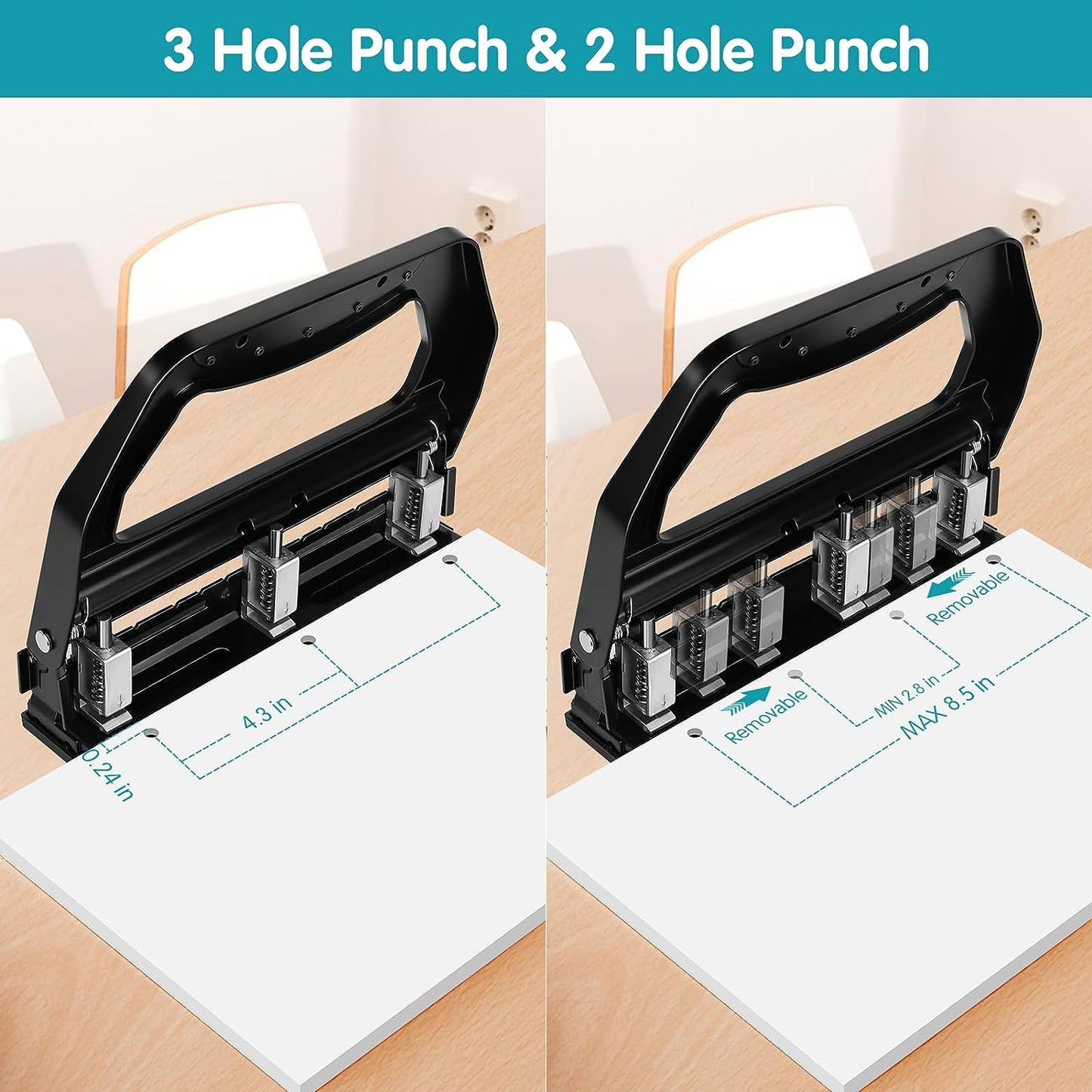 Available in the UK:AFMAT HP18 Heavy Duty 3 Hole Punch 50-Sheet, 50% Reduced Effort, Adjustable 3/2 Metal Office Hole Paper Puncher w/Large Chip Tray, Metal Paper Guide,Black