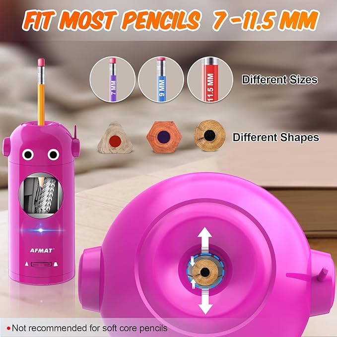 🎁Best Gift Everyone Loves🎁 AFMAT Fully Automatic Robot Rechargeable Electric Pencil Sharpener for 7-11.5mm Colored/Jumbo Pencils,PSX5PRRB
