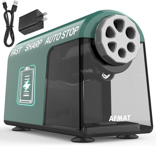 🏫Classroom Must-Haves Every Teacher Needs🏫6-Hole Electric Pencil Sharpener for Classroom, Cordless & Rechargeable & Heavy Duty, for 6-11mm Colored Pencils, 10,000+ Sharpenings,Battery Powered with Adapter,PSD2GNB